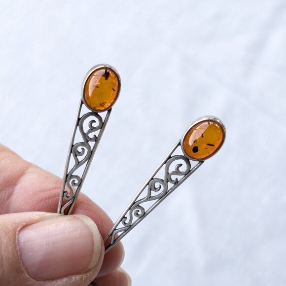 Earring Bundle: Amber/Silver + Red/Yellow Jasper Gemstone Dangle Earrings - Picture 7 of 10